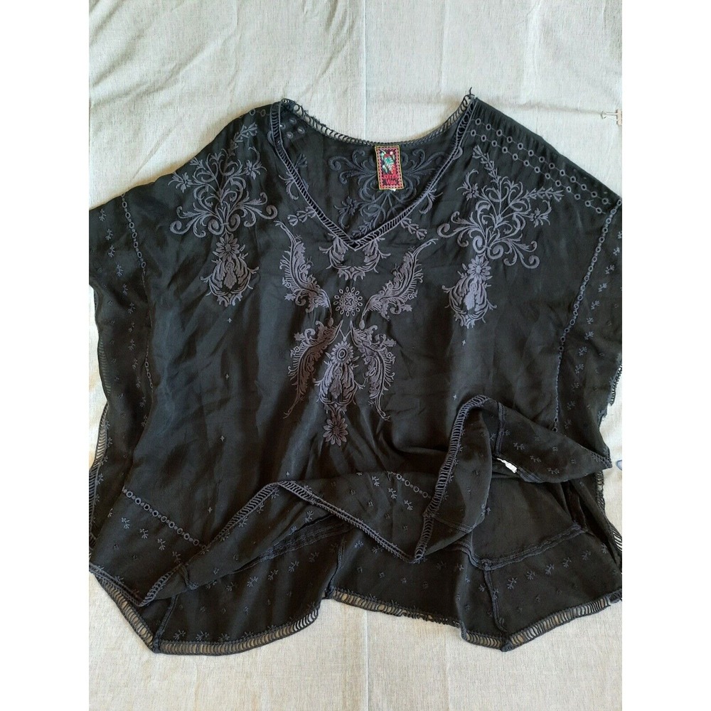 Johnny Was Women's One Size Boho Crochet Embroider Allover Top Blouse Bat Wings